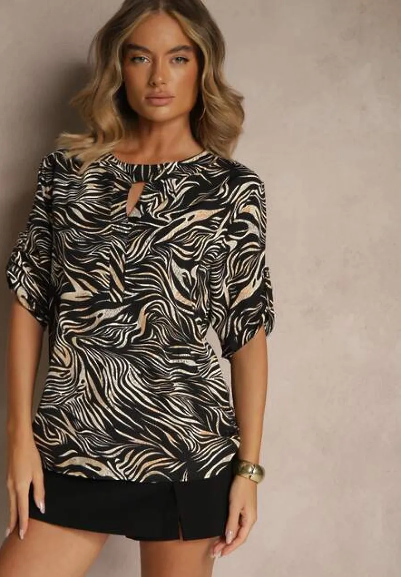 Czarna Bluzka z Bawełną z Abstrakcyjnym Motywem Lumenirae