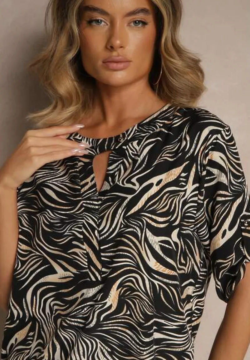 Czarna Bluzka z Bawełną z Abstrakcyjnym Motywem Lumenirae