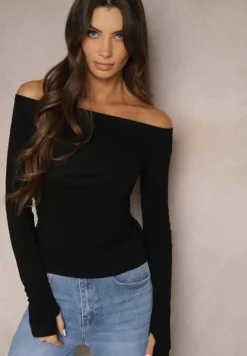 Czarna Bluzka z Bawełny z Wycięciem na Kciuk Valwiwi