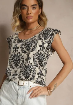 Czarna Bluzka z Bawełny Zdobiona Falbankami Uloniwen