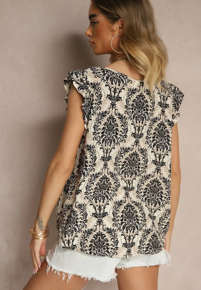 Czarna Bluzka z Bawełny Zdobiona Falbankami Uloniwen