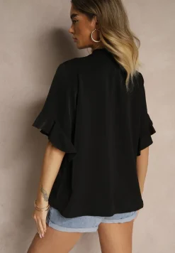 Czarna Bluzka z Falbanami i Wiązaniem Fadeassa