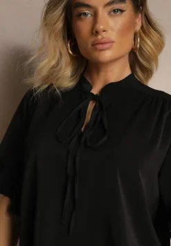 Czarna Bluzka z Falbanami i Wiązaniem Fadeassa