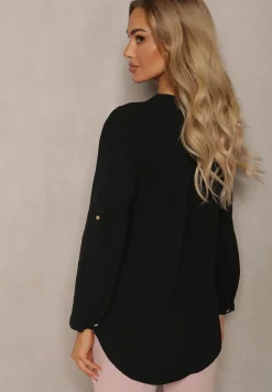 Czarna Bluzka z Guzikami z Tkaniny Plumeti Jorale