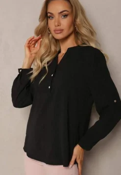Czarna Bluzka z Guzikami z Tkaniny Plumeti Jorale