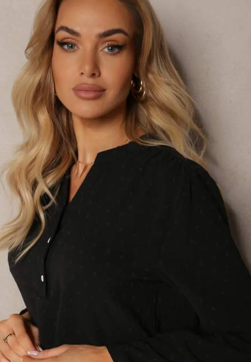 Czarna Bluzka z Guzikami z Tkaniny Plumeti Jorale