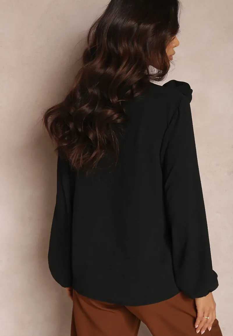 Czarna Bluzka z Ozdobnym Kwiatem Tolna