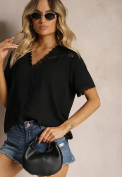 Czarna Bluzka z Ozdobnym Haftem i Dekoltem w Serek Grisevia