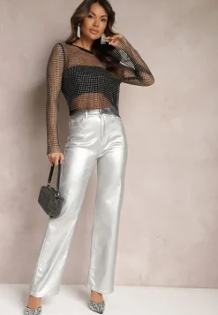 Czarna Bluzka z Topem Ozdobiona Siateczką w Cekiny Sanelia