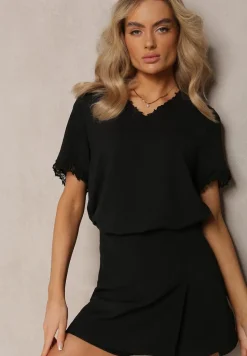 Czarna Bluzka z Trójkątnym Dekoltem Ozdobiona Siateczką Tirvana