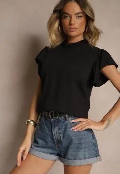 Czarna Bluzka z Wiskozą i Falbankami Greloiti