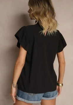 Czarna Bluzka z Wiskozą i Falbankami Greloiti