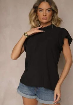 Czarna Bluzka z Wiskozą i Falbankami Greloiti