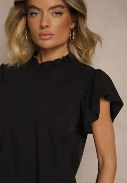 Czarna Bluzka z Wiskozą i Falbankami Greloiti