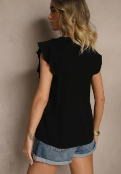 Czarna Bluzka z Wiskozą Lnem i Haftem Novillara