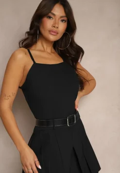 Czarna Bluzka z Wiskozą na Ramiączkach z Regulacją i Wycięciem na Plecach Nealirae