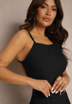 Czarna Bluzka z Wiskozą na Ramiączkach z Regulacją i Wycięciem na Plecach Nealirae