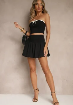 Czarna Bufiasta Spódnica o Rozkloszowanym Kroju Balloon z Szeroką Gumką w Pasie Hetitha