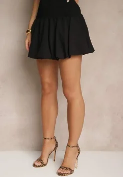 Czarna Bufiasta Spódnica o Rozkloszowanym Kroju Balloon z Szeroką Gumką w Pasie Hetitha