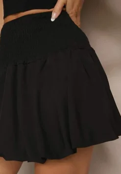 Czarna Bufiasta Spódnica o Rozkloszowanym Kroju Balloon z Szeroką Gumką w Pasie Hetitha