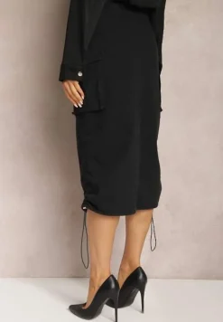 Czarna Cargo Spódnica Midi z Paskiem i Ściągaczami Timnitos