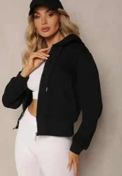 Czarna Casualowa Bluza z Ozdobnym Przeszyciem i Kapturem Siraca