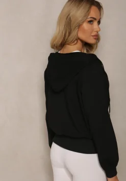 Czarna Casualowa Bluza z Ozdobnym Przeszyciem i Kapturem Siraca