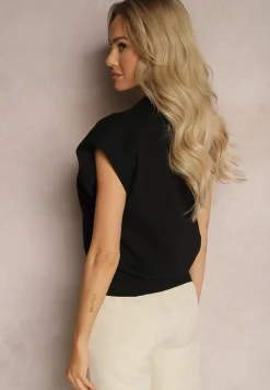 Czarna Casualowa Bluzka Polo w Stylu Dzianinowej Kamizelki z Usztywnionymi Ramionami Aidelma