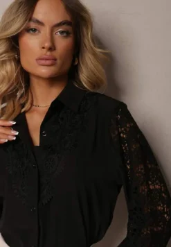 Czarna Casualowa Koszula Zapinana na Guziki Nestaila