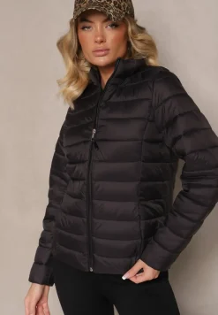 Czarna Casualowa Kurtka Ozdobiona Pikowaniem Nelionea