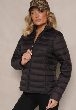 Czarna Casualowa Kurtka Ozdobiona Pikowaniem Nelionea