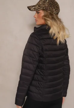 Czarna Casualowa Kurtka Ozdobiona Pikowaniem Nelionea