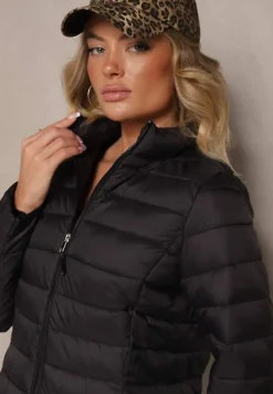 Czarna Casualowa Kurtka Ozdobiona Pikowaniem Nelionea