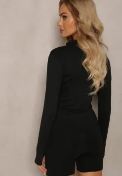 Czarna Dopasowana Bluza w Sportowym Stylu na Suwak Veralia