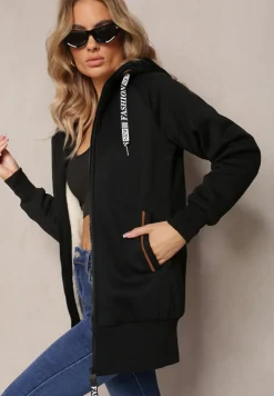 Czarna Długa Bluza z Ocieplaną Podszewką i Taśmami z Napisami Filioppa