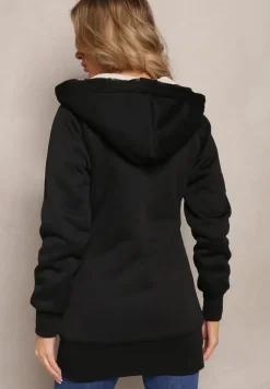 Czarna Długa Bluza z Ocieplaną Podszewką i Taśmami z Napisami Filioppa