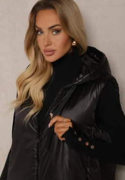 Czarna Długa Kamizelka o Prostym Kroju Zapinana na Suwak Nikiala