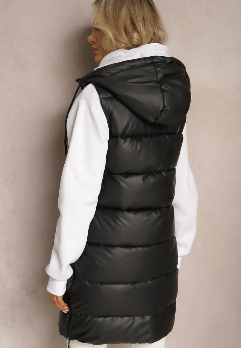 Czarna Długa Kamizelka z Pikowaniem i Obustronnym Suwakiem Wetessa