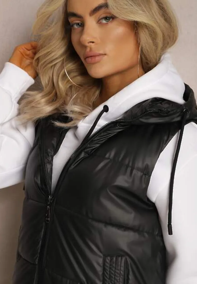 Czarna Długa Kamizelka z Pikowaniem i Obustronnym Suwakiem Wetessa