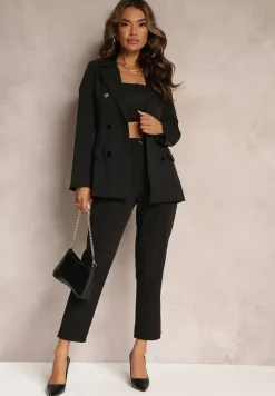 Czarna Dwurzędowa Marynarka z Ozdobnymi Klapami Elizabeto