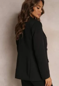 Czarna Dwurzędowa Marynarka z Ozdobnymi Klapami Elizabeto