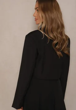 Czarna Dwurzędowa Marynarka o Krótkim Fasonie Redafira