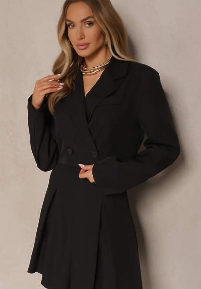 Czarna Dwurzędowa Marynarka o Krótkim Fasonie Redafira