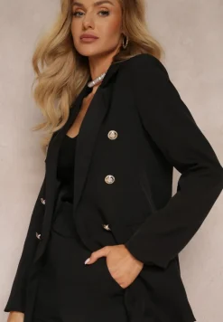 Czarna Dwurzędowa Marynarka z Ozdobnymi Guzikami Rainelda