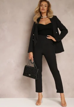 Czarna Dwurzędowa Marynarka z Ozdobnymi Guzikami Rainelda