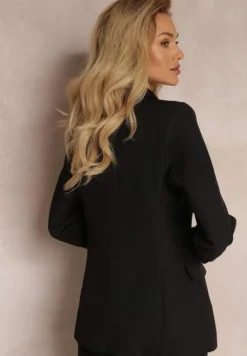 Czarna Dwurzędowa Marynarka z Ozdobnymi Guzikami Rainelda