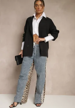 Czarna Dwurzędowa Marynarka z Wiskozą o Pudełkowym Fasonie Stellirae