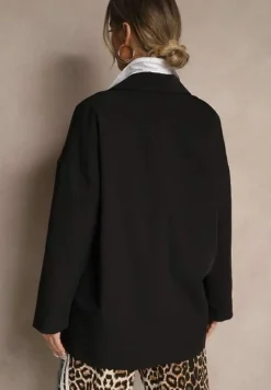 Czarna Dwurzędowa Marynarka z Wiskozą o Pudełkowym Fasonie Stellirae