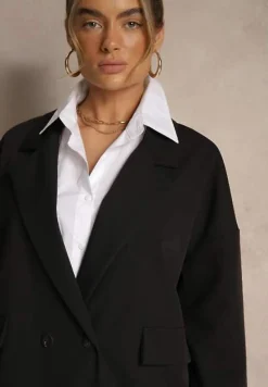 Czarna Dwurzędowa Marynarka z Wiskozą o Pudełkowym Fasonie Stellirae