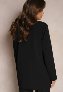 Czarna Dwurzędowa Marynarka na Guziki z Poduszkami w Ramionach Elennia